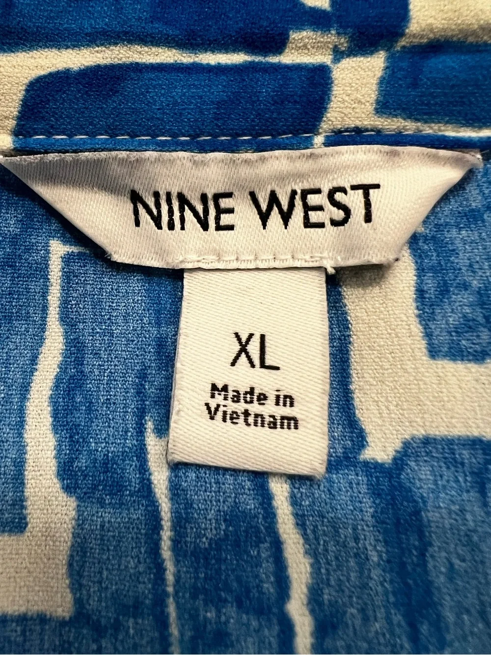Nine West Cap Sleeve Blouse Crossover White Bright Blue Abstract Print Size XL